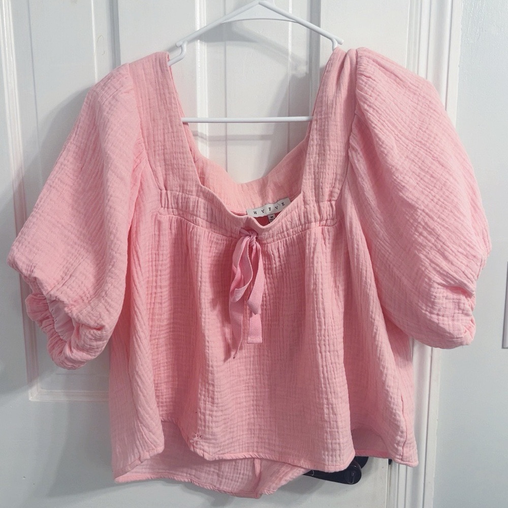 pink blouse with bow